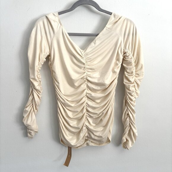 NEW Reformation Leonora Long Sleeve Ruched Knit Top in Cream Women’s Size Medium - Picture 6 of 7